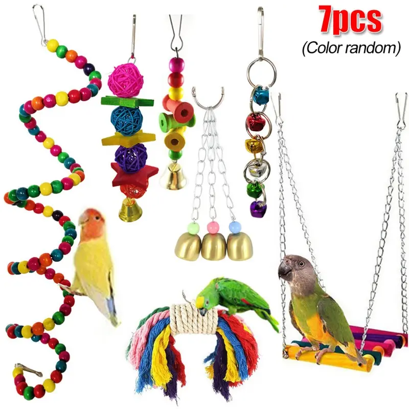 7 Pcs/Set Beaks Metal Rope Parrot Budgie Cockatiel Cage Bird Parrot Toys Small