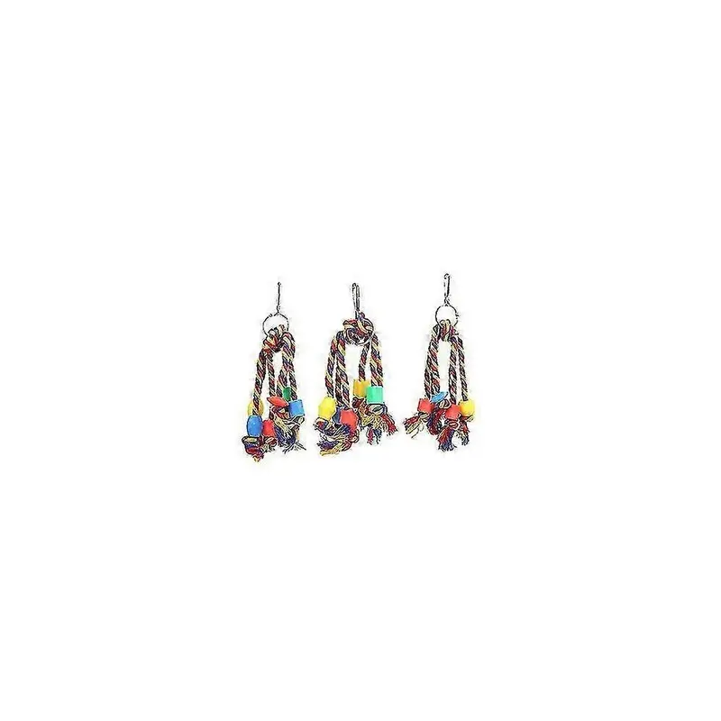 Colorful Cotton Rope Bird Chewing Toy With Plastic Beads - Parrot Bite String Small
