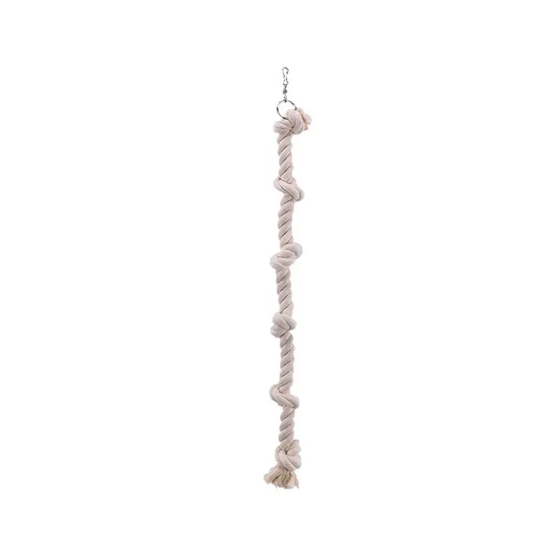 Flemye White (Style1) Hanging Cotton Rope Swing Cage With Knots, Parrot Climbing Toy