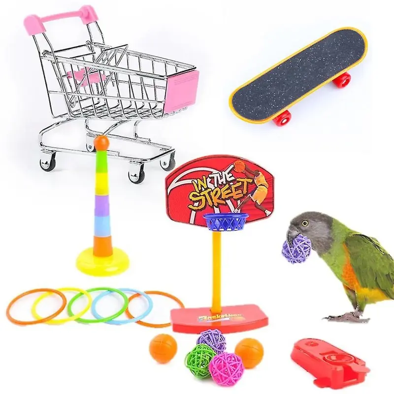 Parrots Toys Kinds Set Basketball Skateboard Stacking Toy Metal Trolley Size 4