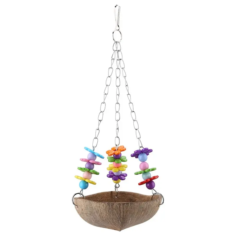 Bird Parrot Coconut Shell Swing Toy Wire Cage Hanging Chew Toy