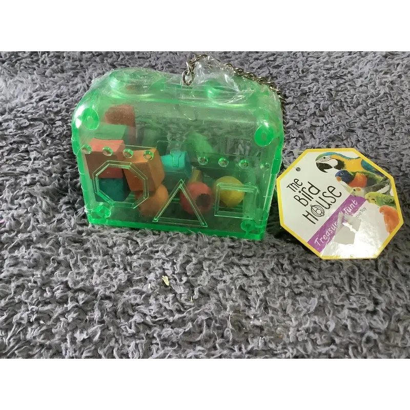 LARGE HANGING TREASURE CHEST ACRYLIC PARROT CAGE PUZZLE TOY WITH BLOCKS