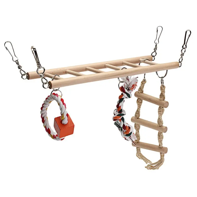 Wooden Bird Parrot Parakeet Cockatiel Ladder Hammock Swing Chew Hanging Toys Size 1