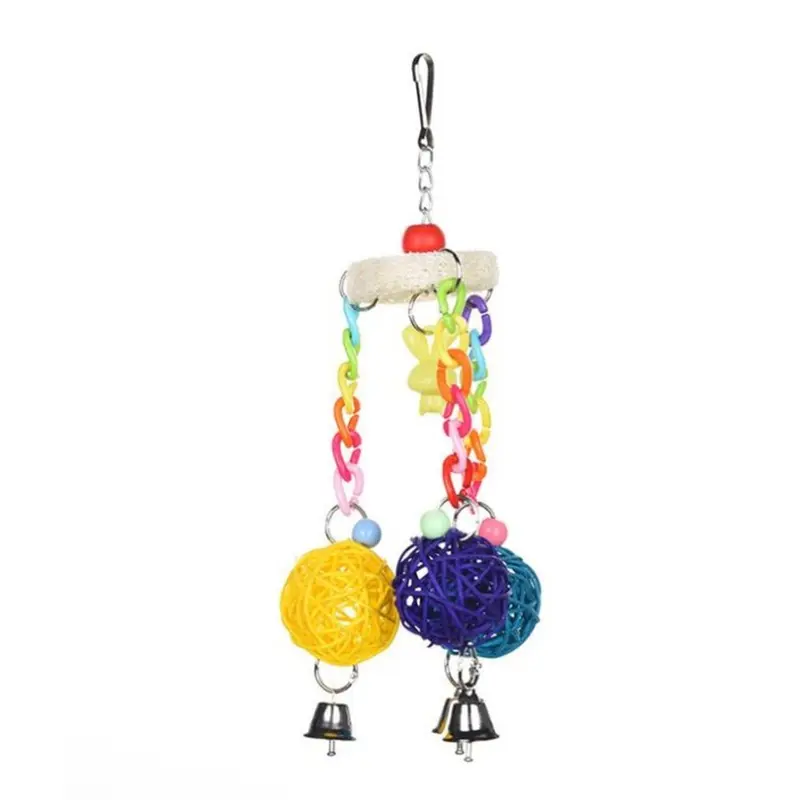 Dsport Creative Wooden Parrot Rattan Ball String Swing Bite Toy Small
