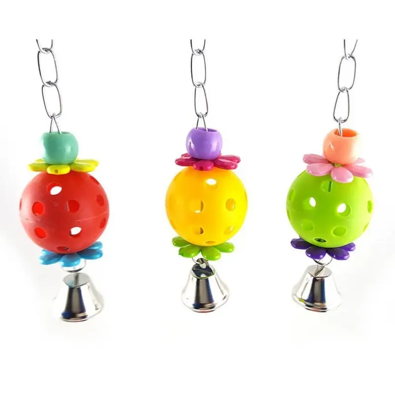 New Colorful Pet Bird Bites Toy Parrot Chew Ball Cage Hanging Cockatiel Birds Bell