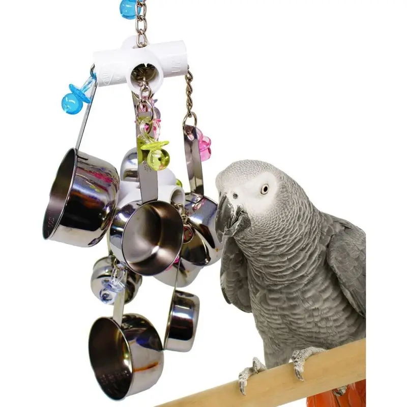 Wooden Bird Toy Rope for Parrots Multicolor Animal Toy with Bells