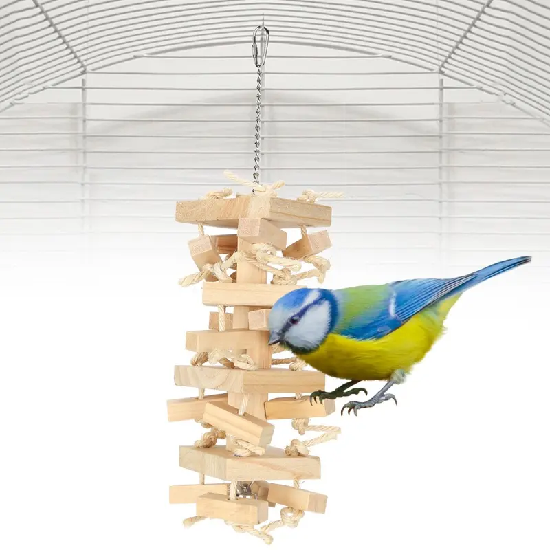 Wooden Hanging Bird Block Knots For And Parrot Cage Tearing Chewing Toy Medium