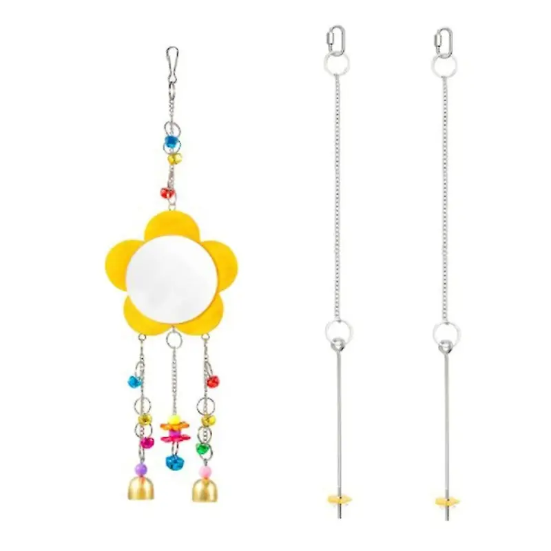 Chicken Mirror Toys Parrot Swing Hanging Toy With Bells Metal Veggie Feeder
