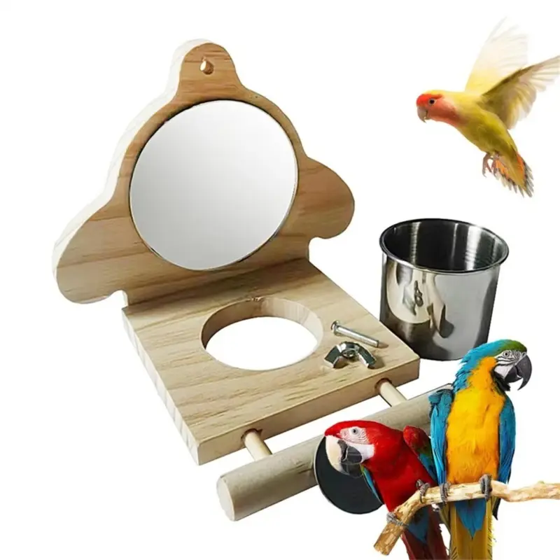 Markenlos Parrot Perch Wooden Parakeet Mirror Toy Bird Parrot Perch A