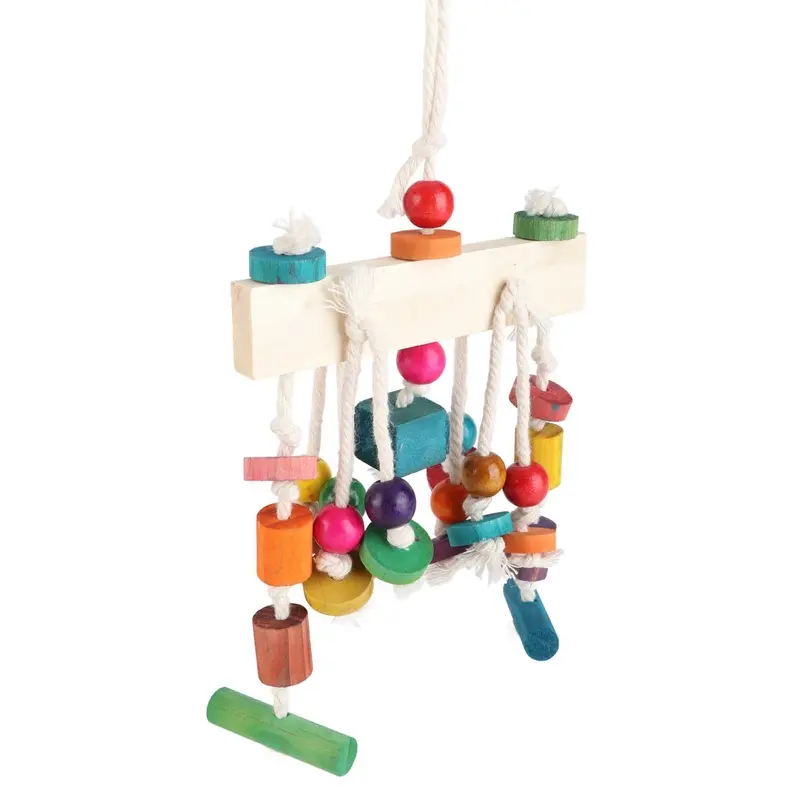 Wood Parrot Toy Pet Bird Chewing Funny Swing Hanging Ladder Climbing Supply