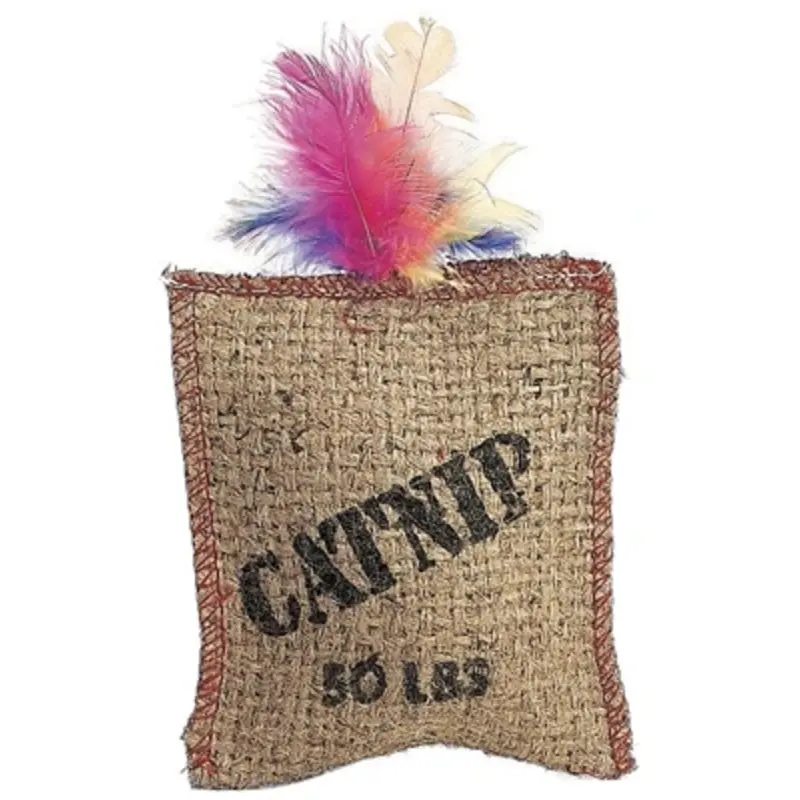 Jute and Feather Sack Cat Toy with Catnip for Interactive Pet Play