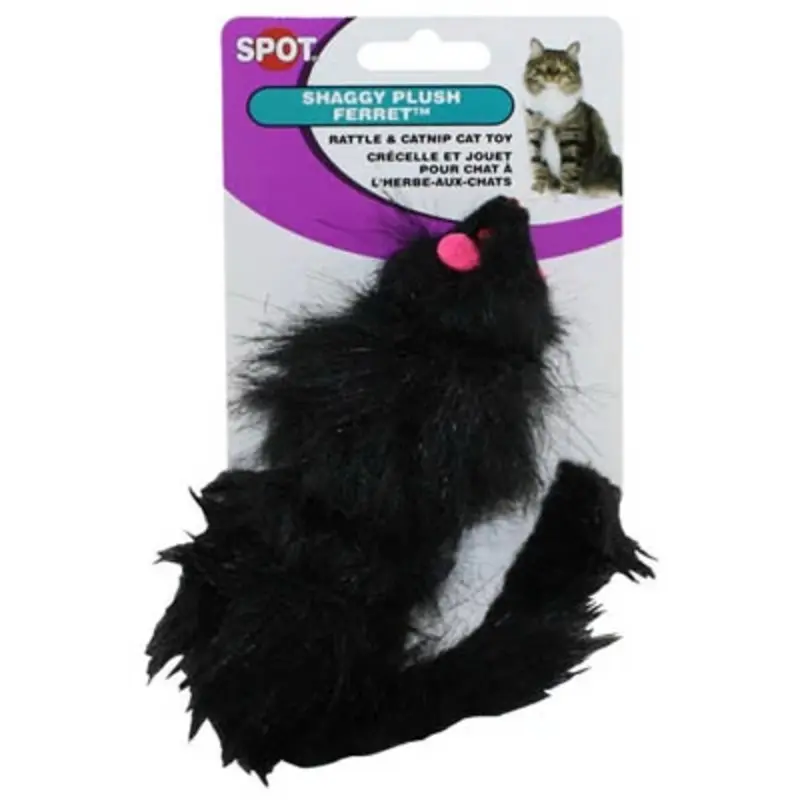Shaggy Plush Ferret Cat Toy with Catnip and Rattle for Interactive Pet Play