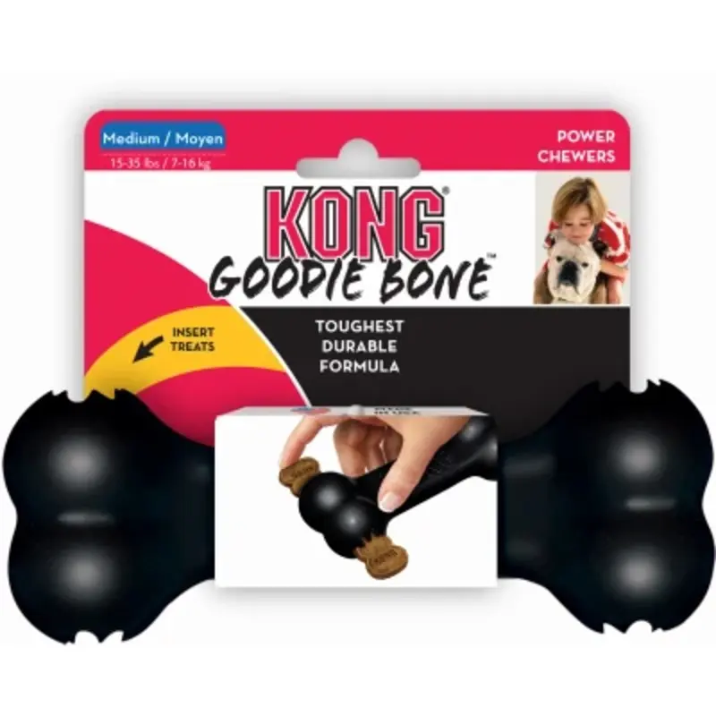 Goodie Bone Dog Toy for Power Chewers, Black Rubber, 7 Inches Long