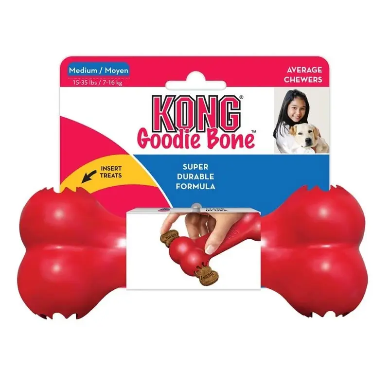 Goodie Bone Dog Toy Red Rubber for Medium Chewers 7 Inches