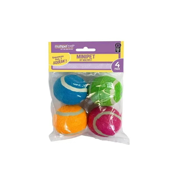 Multipet Squeaky Tennis Balls 4 Pack Dog Toy, Multi-color, Size: 2"