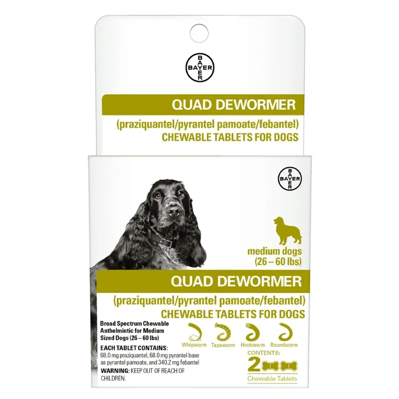 Chewabale Quad Dewormer Tablets for Medium Dogs 26-60-Lbs., 2-Pk.