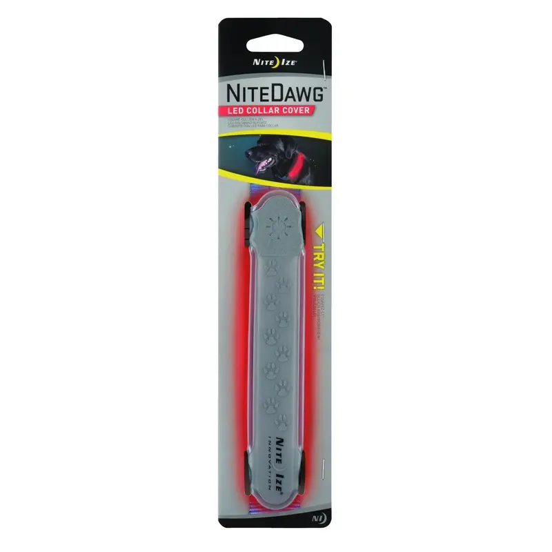 Nite Dawg Gray LED Dog Collar Cover with Red Light for Enhanced Visibility