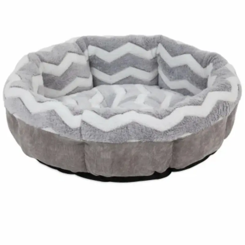 Round Overstuffed Shearling Pet Bed with Bolster Support