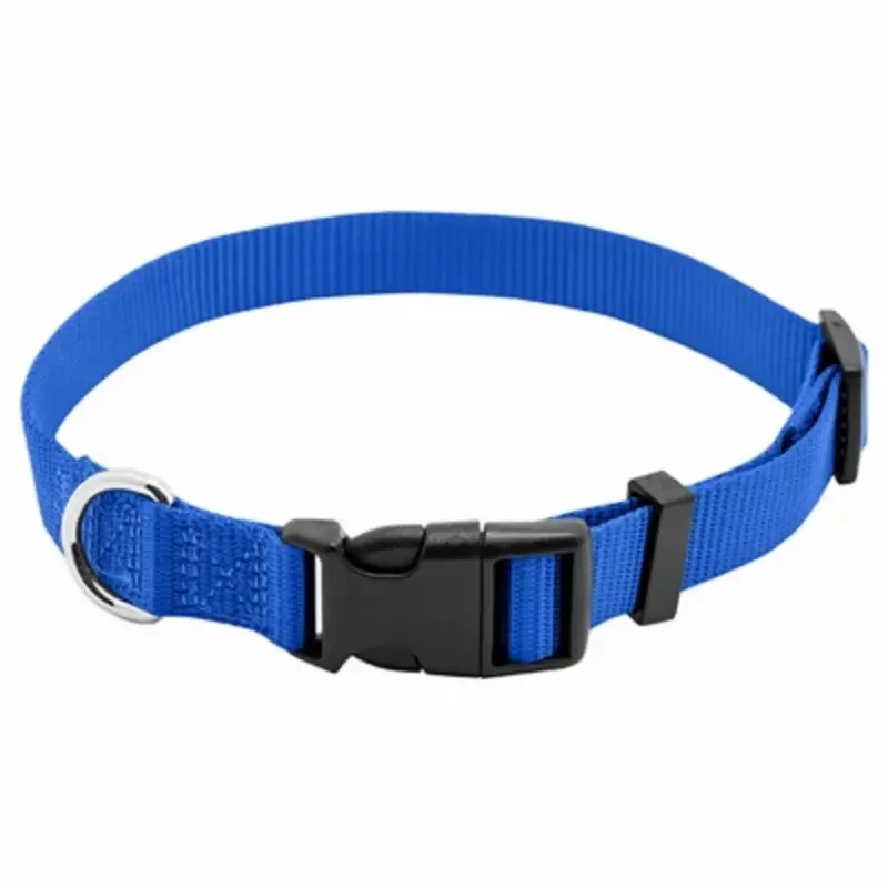 Adjustable Dog Collar, Blue Nylon with Quadlock Buckle, 0.75 Inch by 14 to 20 Inch