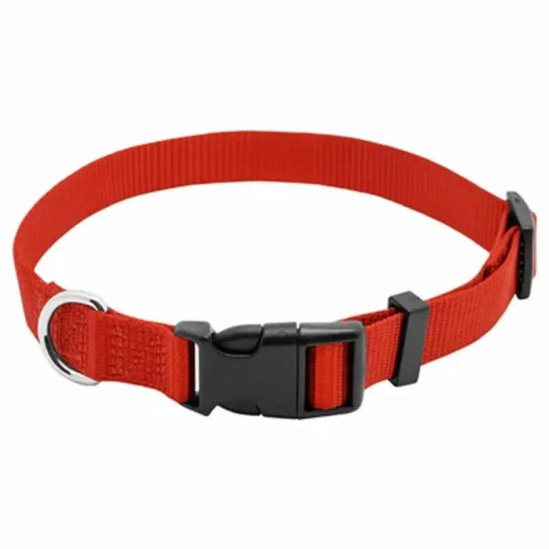 Adjustable Dog Collar, Red Nylon with Quadlock Buckle, 0.75 Inch by 14 to 20 Inch
