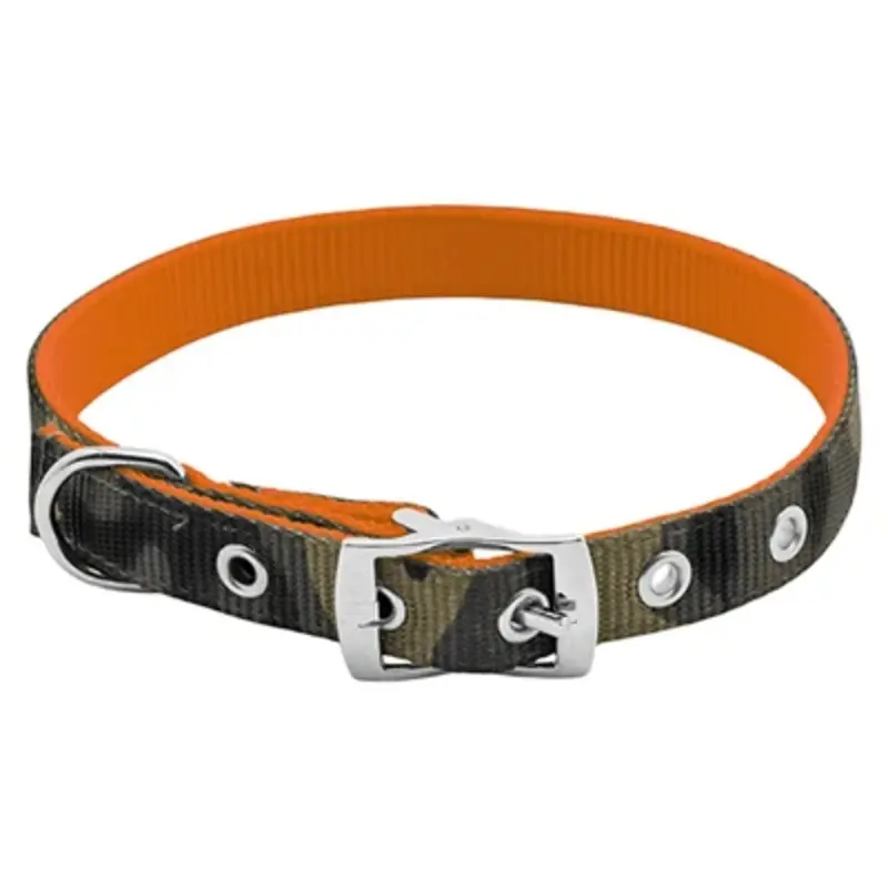 Reversible Dog Collar in Camouflage and Orange, Adjustable 1 Inch by 20 to 24 Inches