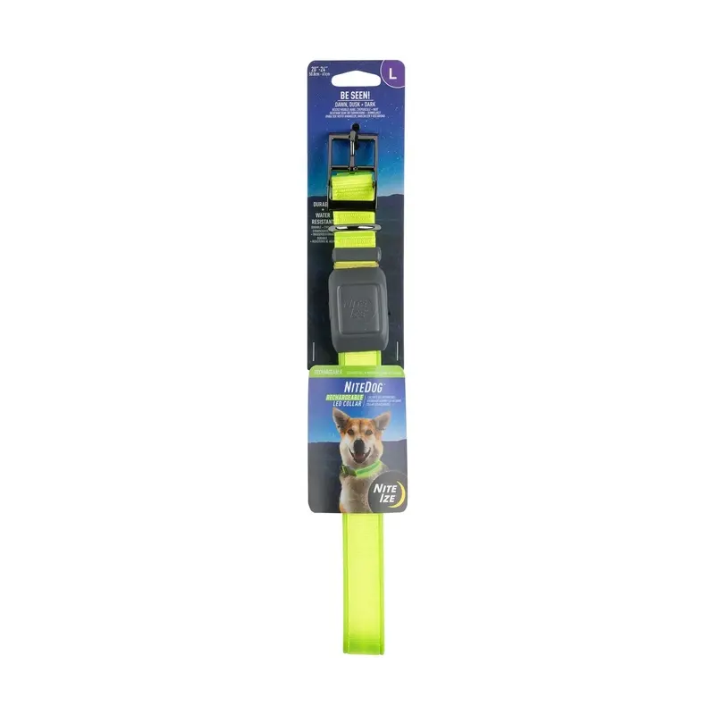 NiteDog Rechargeable Lighted Dog Collar with Lime Green LEDs for Large Dogs