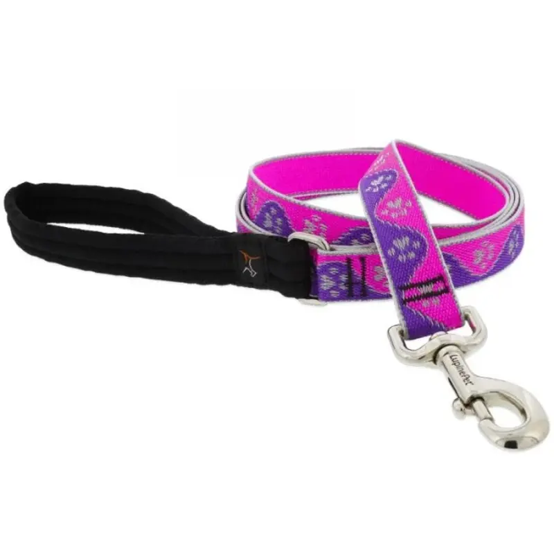 Reflective Dog Leash with Pink Paws Pattern, 1 Inch by 6 Feet