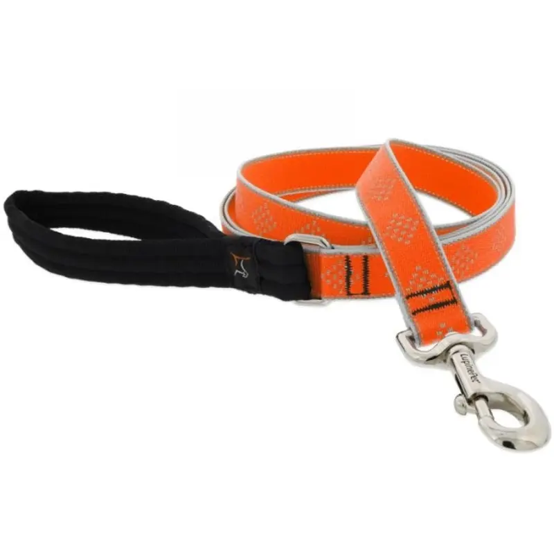 Reflective Orange Diamond Pattern Dog Leash, 1 Inch by 6 Feet