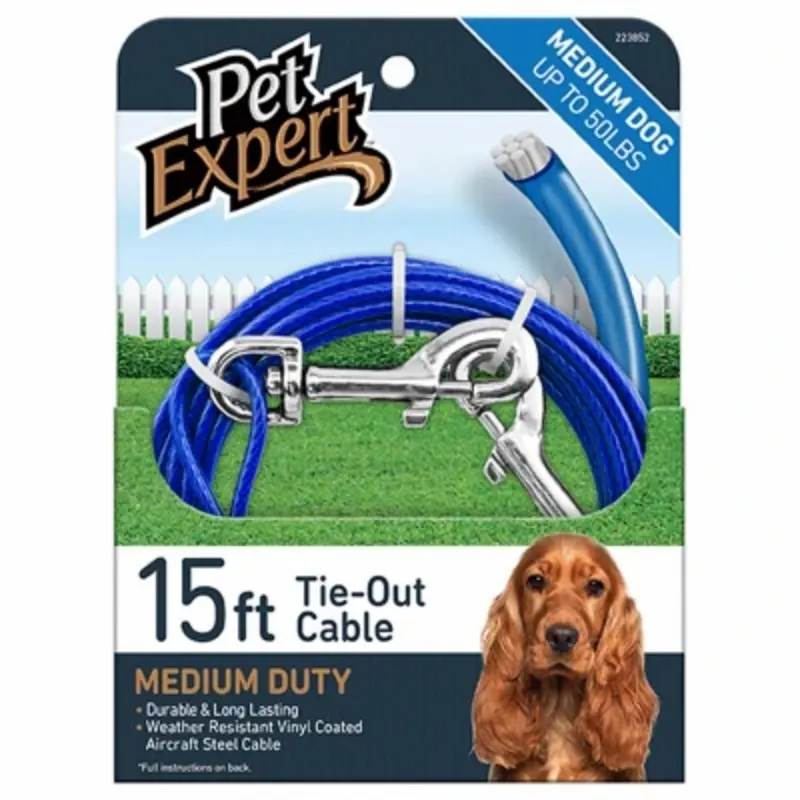 Dog Tie Out Cable, Lightweight Steel Aircraft Cable, Blue, 15 Feet Length