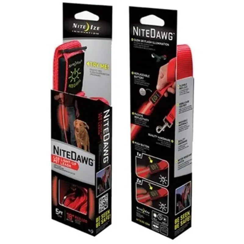 Red Nylon LED Pet Leash, 5 Feet Length, Illuminated Safety Leash for Dogs