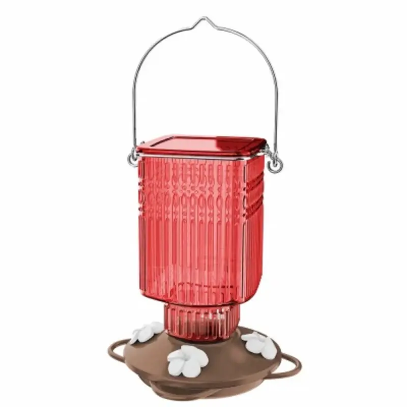 Antique Style Crimson Carnation Glass Hummingbird Feeder 22 Ounce Capacity