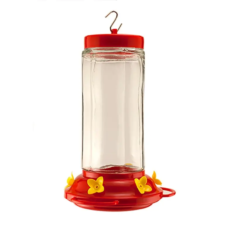 Hummingbird Bird Feeder with Clear Swirl Glass Reservoir, 30 Ounce Capacity