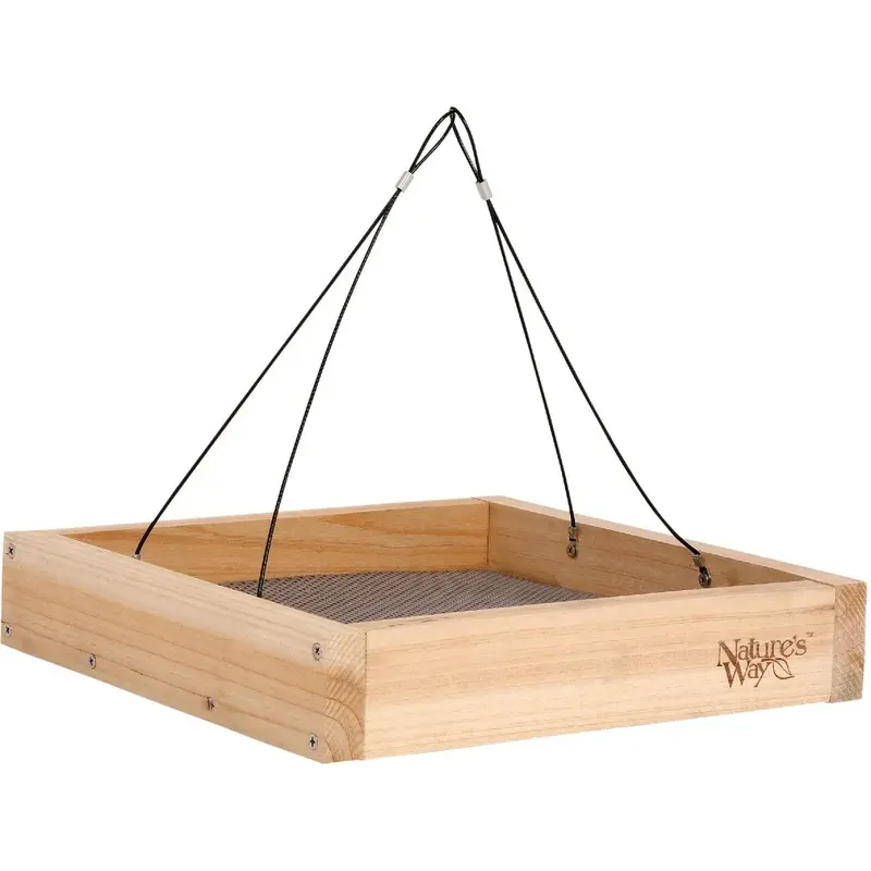 Cedar Wood Tray Bird Feeder Durable Outdoor Hanging Feeder for Wild Birds