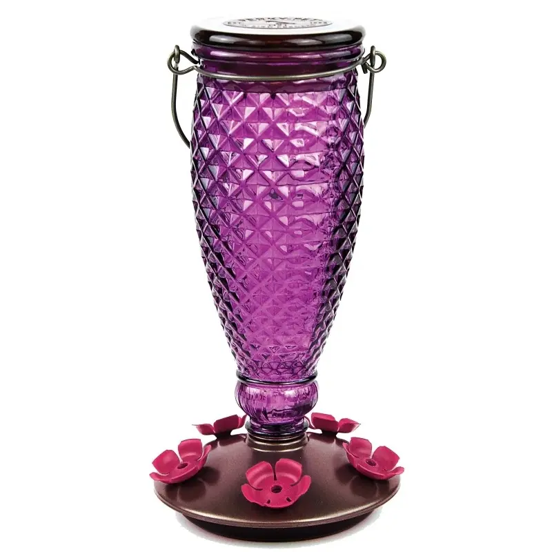 Diamond White Glass Hummingbird Feeder with Decorative Design