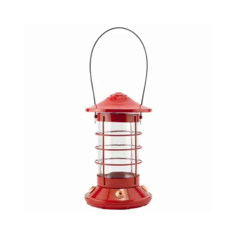 Hummingbird Feeder with Four Ports, Red Glass and Metal Construction