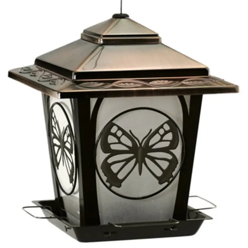 Bird Feeder, Hopper Style With Butterfly Accents, Metal