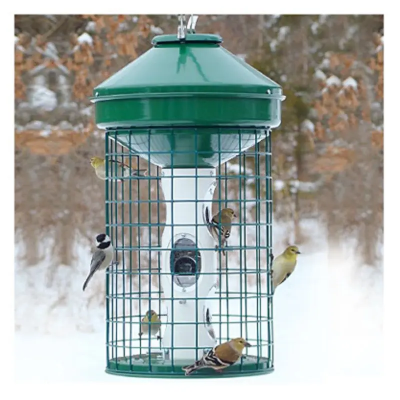 Caged Bird Feeder with 18 Pound Seed Capacity Durable Outdoor Hanging Feeder