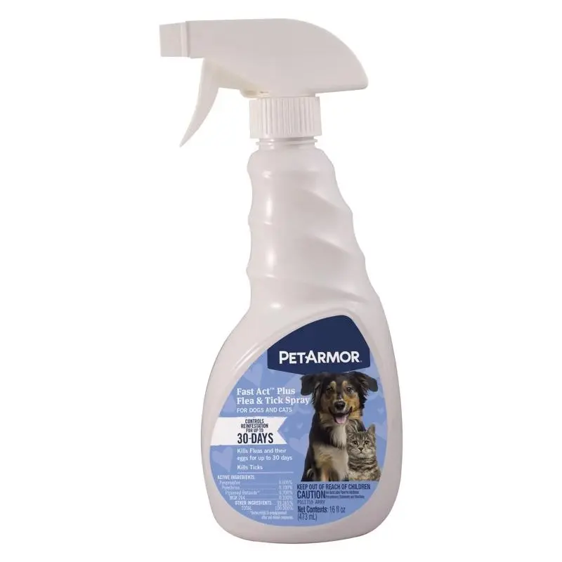 Fast Act Plus Flea and Tick Treatment Spray for Dogs and Cats, 16 Ounce Bottle