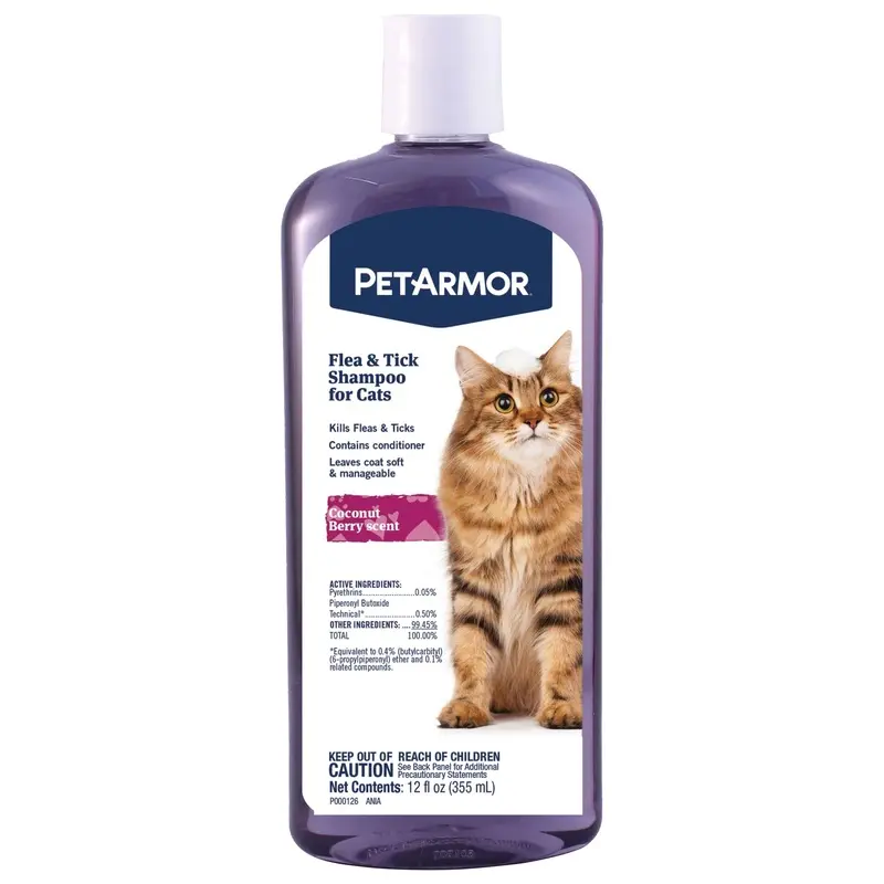 Flea and Tick Shampoo for Cats with Coconut Berry Scent, 12 Ounce Bottle