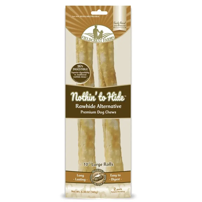 Nothin' to Hide Dog Chew Treat Rolls, Peanut Butter Flavor, Large 10 In., 2-Pk.